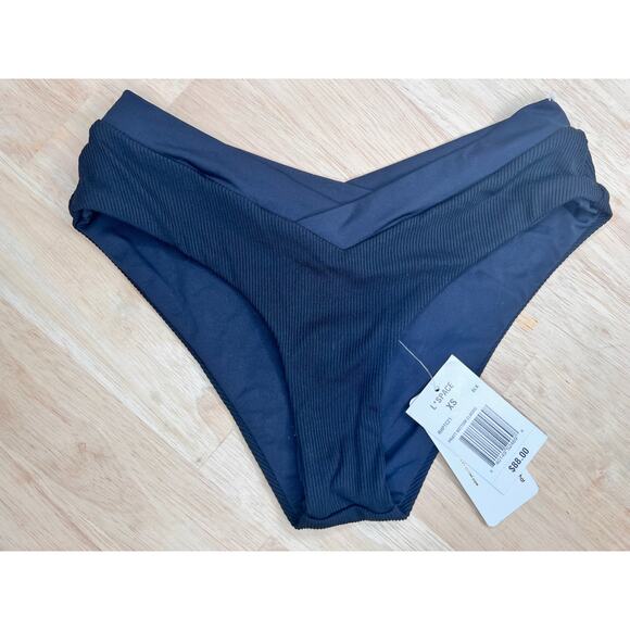 L*Space Pratt Crisscross Waist Ribbed Classic Bikini Bottoms Black Womens XS NWT - Picture 3 of 5